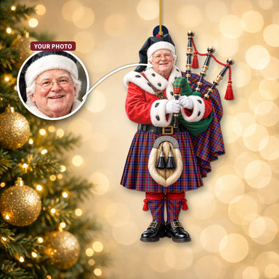 Clan Edinburgh District Tartan Christmas Piper Ornament with Custom Photo