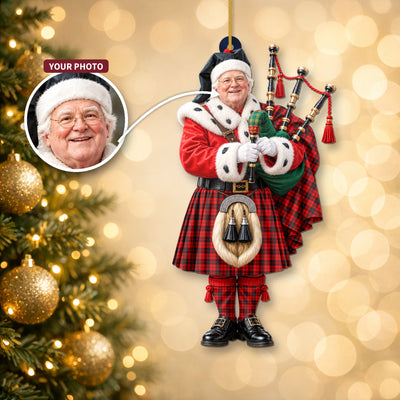 Clan Ettrick District Tartan Christmas Piper Ornament with Custom Photo
