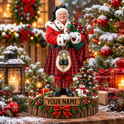 Clan Ettrick District Tartan Christmas Piper Plaque with Custom Photo & Name