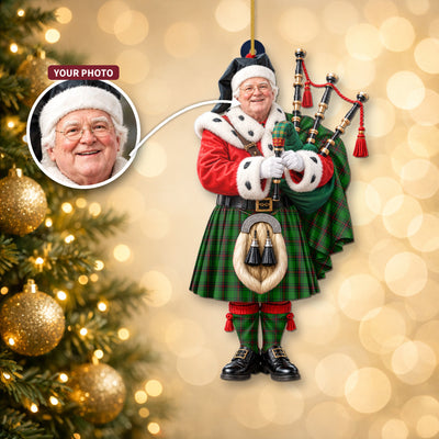 Clan Fife District Tartan Christmas Piper Ornament with Custom Photo