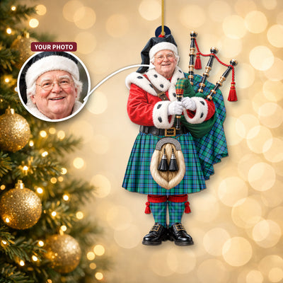 Clan Flower Of Scotland Tartan Christmas Piper Ornament with Custom Photo