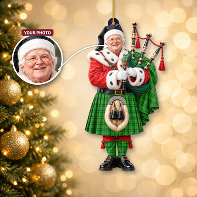 Clan Galloway District Tartan Christmas Piper Ornament with Custom Photo