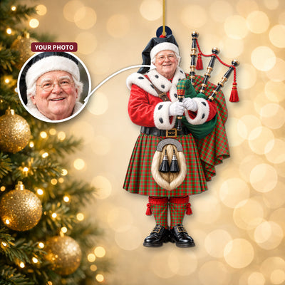Clan Gartshore Tartan Christmas Piper Ornament with Custom Photo