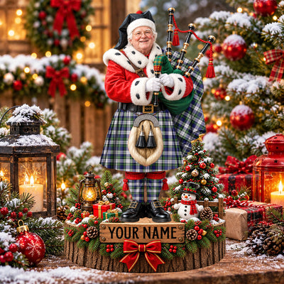 Clan Gordon Dress Modern Tartan Christmas Piper Plaque with Custom Photo & Name