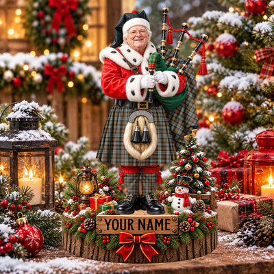 Clan Gordon Weathered Tartan Christmas Piper Plaque with Custom Photo & Name