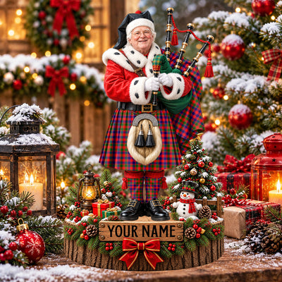 Clan Gow Modern Tartan Christmas Piper Plaque with Custom Photo & Name