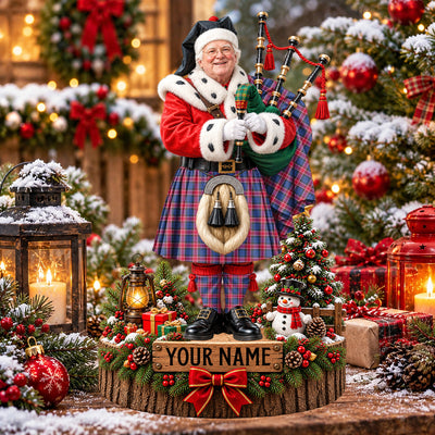 Clan Graham of Menteith Red Tartan Christmas Piper Plaque with Custom Photo & Name