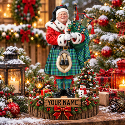 Clan Graham of Montrose Ancient Tartan Christmas Piper Plaque with Custom Photo & Name