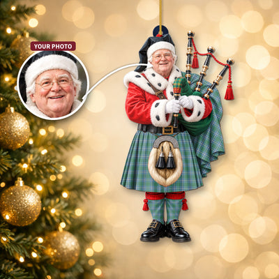 Clan Irvine Tartan Christmas Piper Ornament with Custom Photo