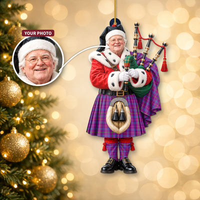 Clan Jackson Tartan Christmas Piper Ornament with Custom Photo