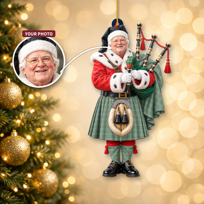 Clan Kelly Dress Tartan Christmas Piper Ornament with Custom Photo