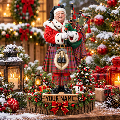 Clan MacAlister Modern Tartan Christmas Piper Plaque with Custom Photo & Name