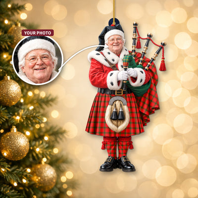 Clan MacDonald of Sleat Tartan Christmas Piper Ornament with Custom Photo