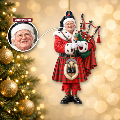 Clan MacDonnell of Keppoch Modern Tartan Christmas Piper Ornament with Custom Photo