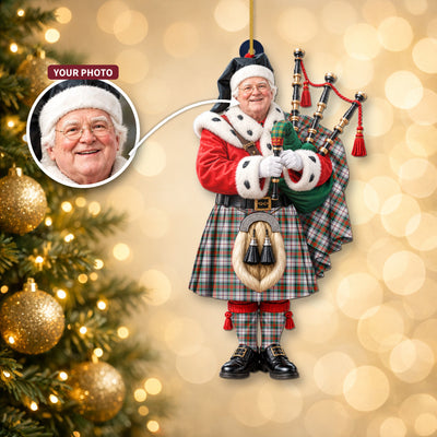 Clan MacDuff Dress Ancient Tartan Christmas Piper Ornament with Custom Photo