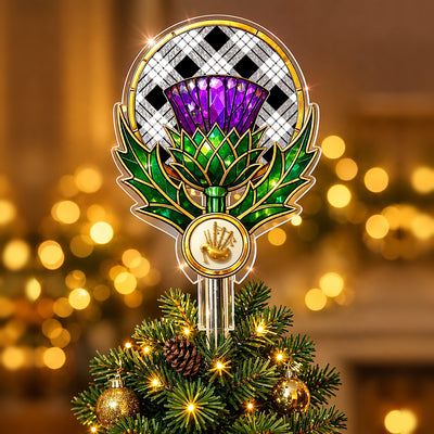 Clan MacFarlane Black & White Tartan Thistle Christmas Tree Topper