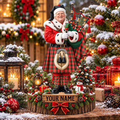 Clan MacFie Tartan Christmas Piper Plaque with Custom Photo & Name