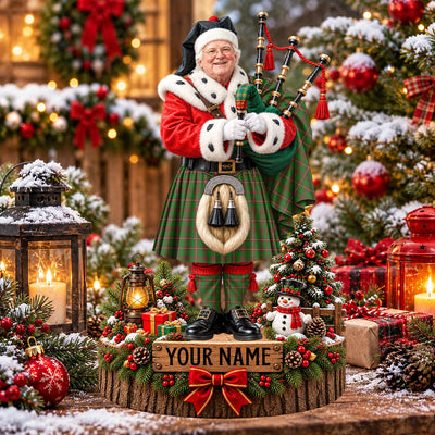 Clan MacKinnon Hunting Modern Tartan Christmas Piper Plaque with Custom Photo & Name