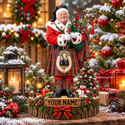 Clan MacKinnon Modern Tartan Christmas Piper Plaque with Custom Photo & Name