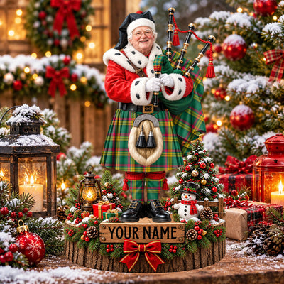 Clan MacMillan Old Ancient Tartan Christmas Piper Plaque with Custom Photo & Name