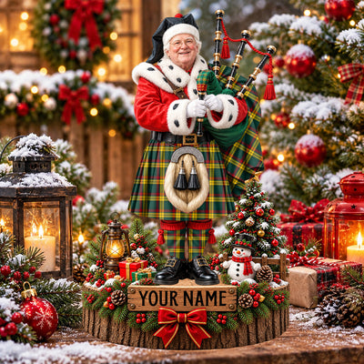 Clan MacMillan Old Modern Tartan Christmas Piper Plaque with Custom Photo & Name