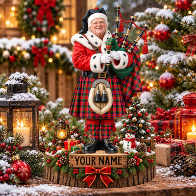 Clan MacNaughton Modern Tartan Christmas Piper Plaque with Custom Photo & Name