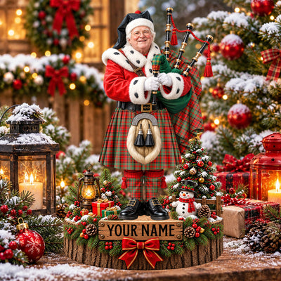 Clan Macnish Modern Tartan Christmas Piper Plaque with Custom Photo & Name