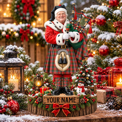 Clan MacPherson Weathered Tartan Christmas Piper Plaque with Custom Photo & Name