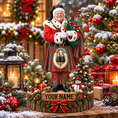 Clan McIlvian Tartan Christmas Piper Plaque with Custom Photo & Name