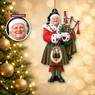 Clan Middleton Modern Tartan Christmas Piper Ornament with Custom Photo