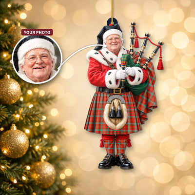 Clan Morrison Red Ancient Tartan Christmas Piper Ornament with Custom Photo