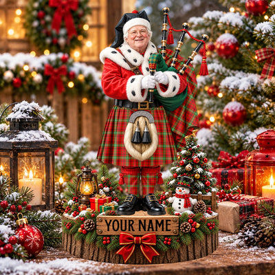 Clan Morrison Red Modern Tartan Christmas Piper Plaque with Custom Photo & Name