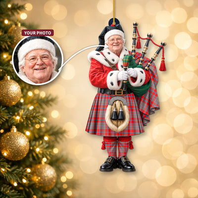 Clan Moubray Tartan Christmas Piper Ornament with Custom Photo