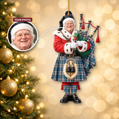 Clan Napier Modern Tartan Christmas Piper Ornament with Custom Photo