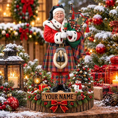Clan Nicolson Ancient Tartan Christmas Piper Plaque with Custom Photo & Name