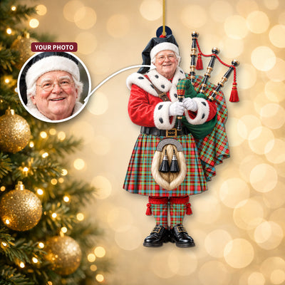 Clan Ogilvie Tartan Christmas Piper Ornament with Custom Photo