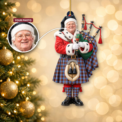 Clan Pentland (Edinburgh) Tartan Christmas Piper Ornament with Custom Photo