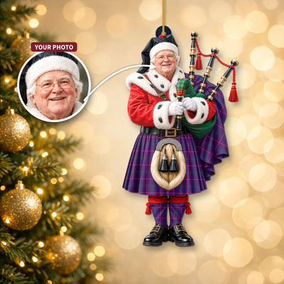 Clan Pride of Glencoe Tartan Christmas Piper Ornament with Custom Photo