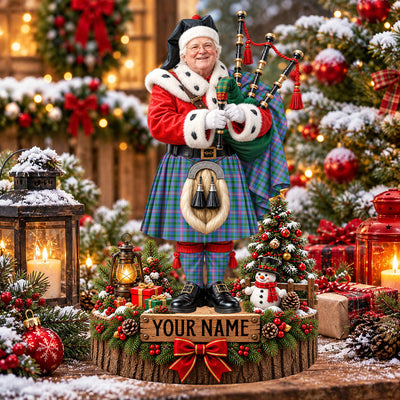 Clan Ralston Tartan Christmas Piper Plaque with Custom Photo & Name