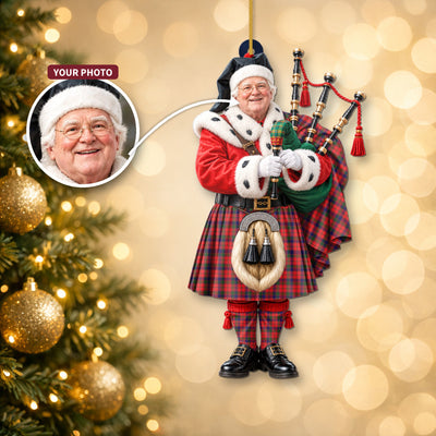 Clan Robertson Modern Tartan Christmas Piper Ornament with Custom Photo