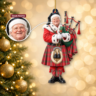 Clan Ross Modern Tartan Christmas Piper Ornament with Custom Photo