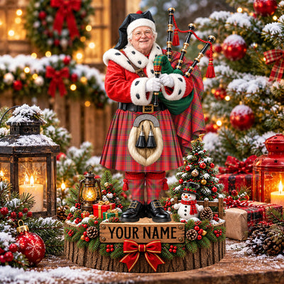 Clan Ross Modern Tartan Christmas Piper Plaque with Custom Photo & Name