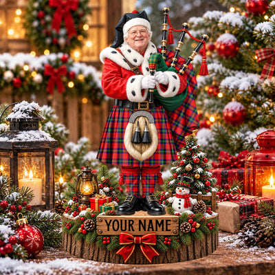 Clan Ruthven Modern Tartan Christmas Piper Plaque with Custom Photo & Name