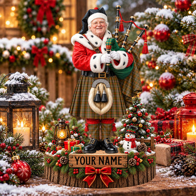 Clan Scott Brown Modern Tartan Christmas Piper Plaque with Custom Photo & Name