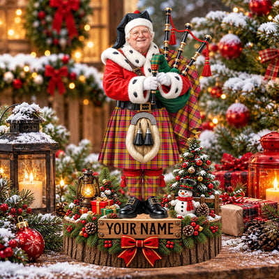 Clan Scrymgeour Tartan Christmas Piper Plaque with Custom Photo & Name