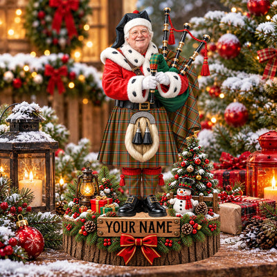 Clan Seton Hunting Modern Tartan Christmas Piper Plaque with Custom Photo & Name
