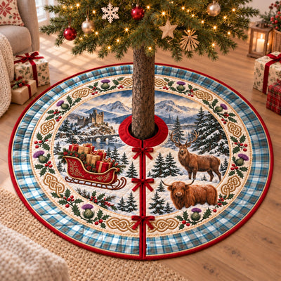 Clan Stewart Muted Blue Tartan Highland Christmas Tree Skirt