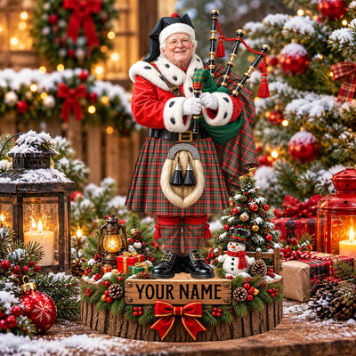 Clan Stewart (of Appin) Tartan Christmas Piper Plaque with Custom Photo & Name