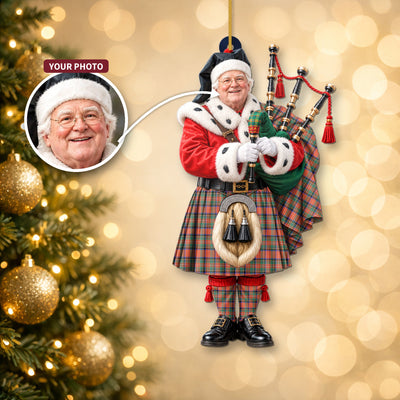 Clan Stewart Royal Ancient Tartan Christmas Piper Ornament with Custom Photo