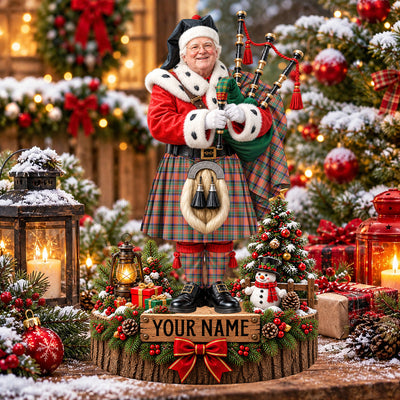 Clan Stewart Royal Ancient Tartan Christmas Piper Plaque with Custom Photo & Name